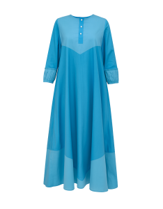 Robe longue fluide bleu azur à manches 3/4