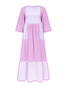 Robe ample bicolore – Rose pastel & Blanc rayé