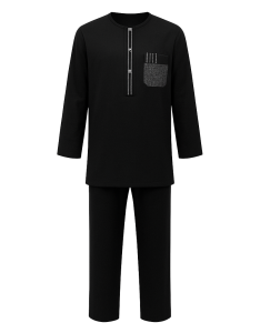Boubou homme noir avec pantalon – style moderne et chic