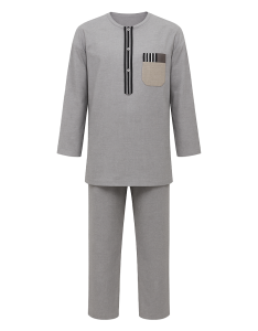 Boubou homme gris avec pantalon – style sobre et raffiné
